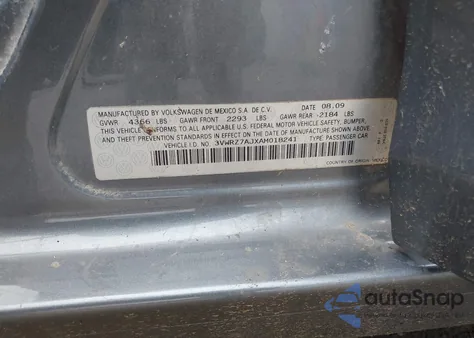 2010 Volkswagen Jetta Se из США, поврежденный, VIN 3VWRZ7AJXAM018241